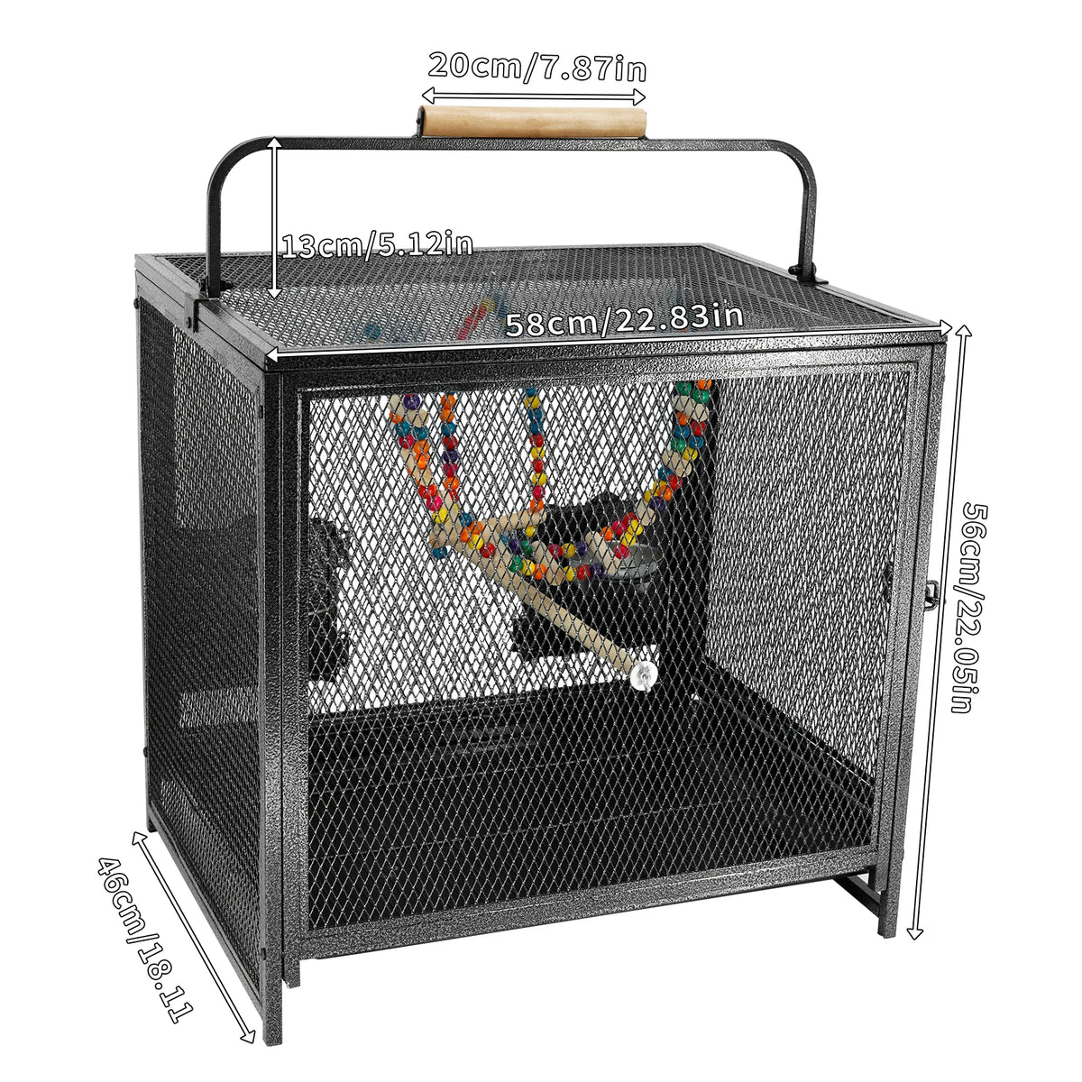 Wrought Iron Travel Bird Cage With Handle Perch Seed Guard
