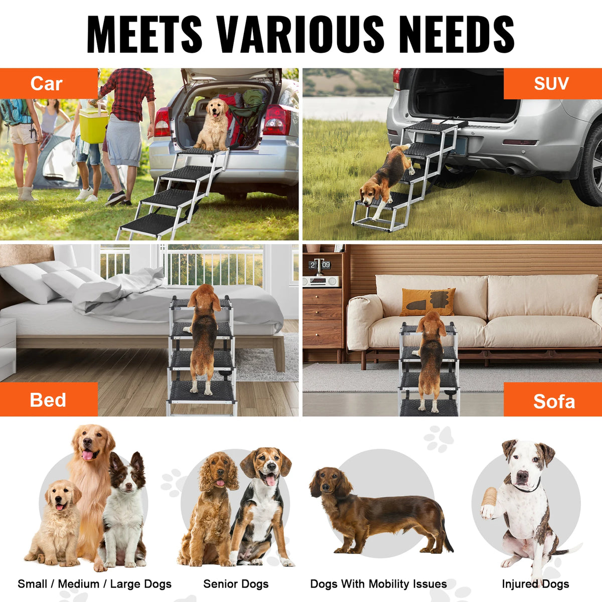 SucceBuy Dog Car Steps Folding Portable Pet Stairs 150 Lb