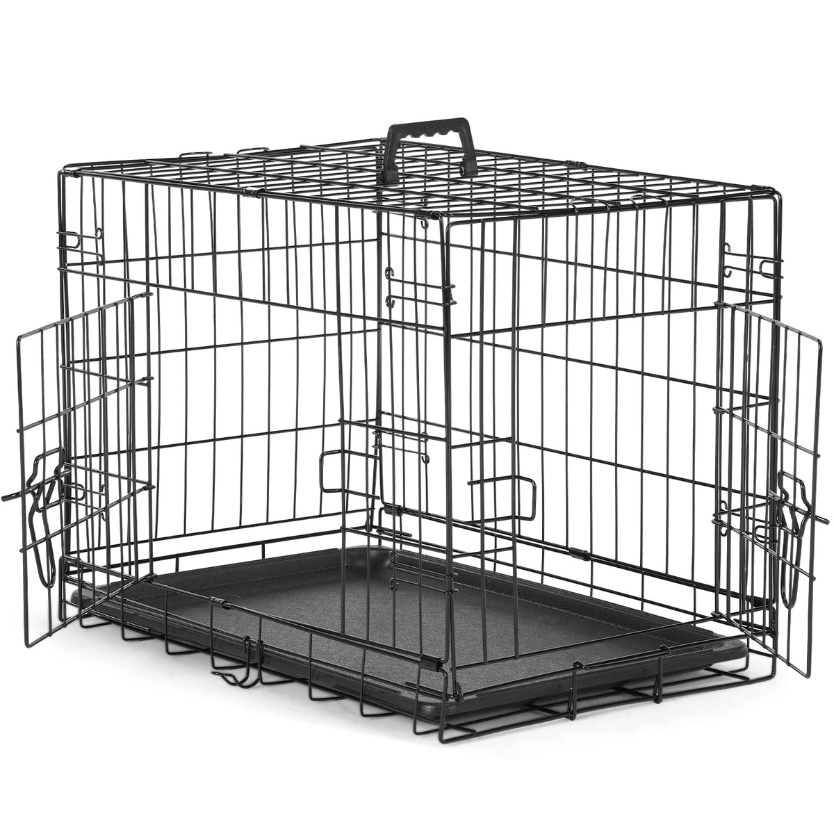 JHK Double Door Folding Metal Dog Cage With Leak-Proof Pan