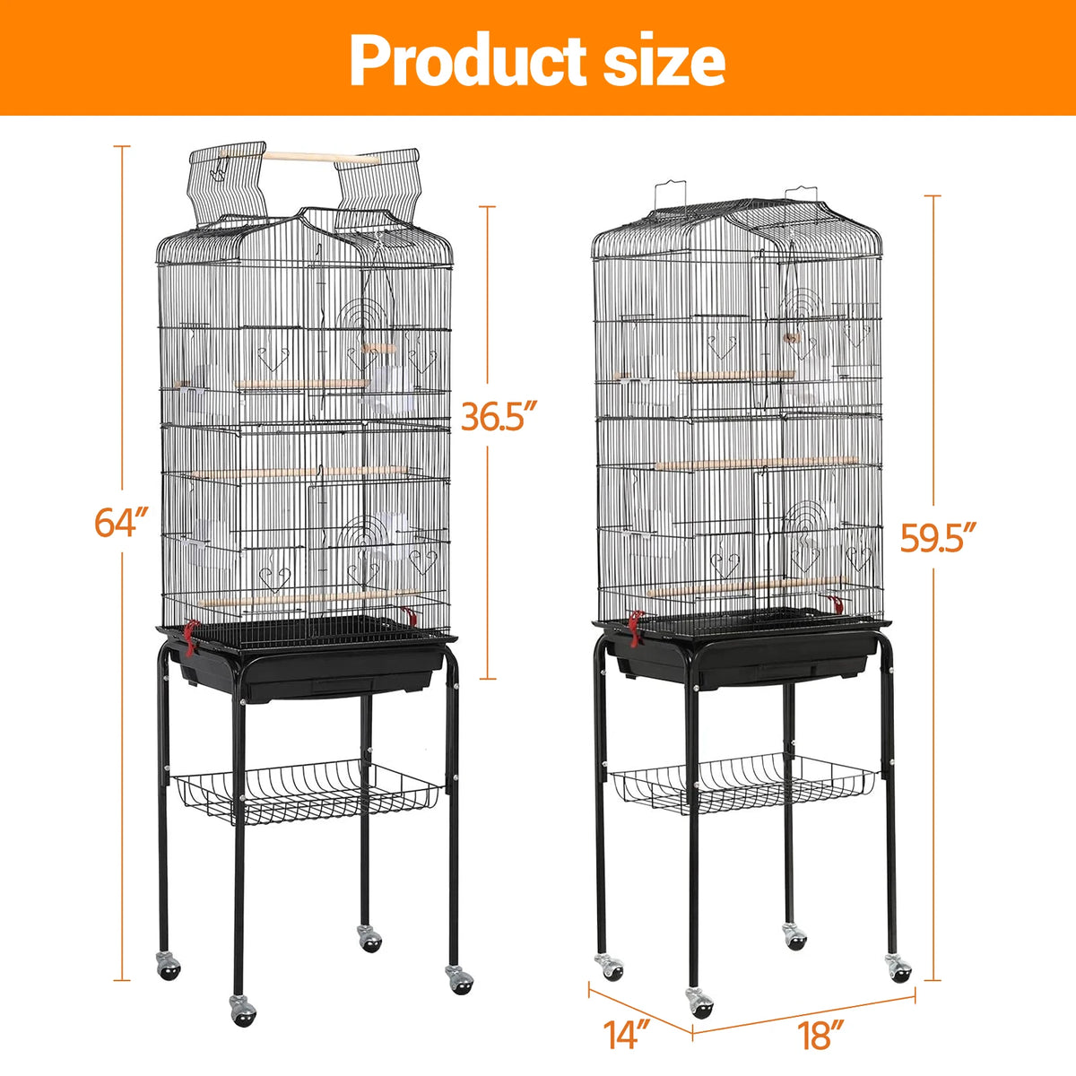 HiMISS Bird Cage With Playtop And Rolling Stand