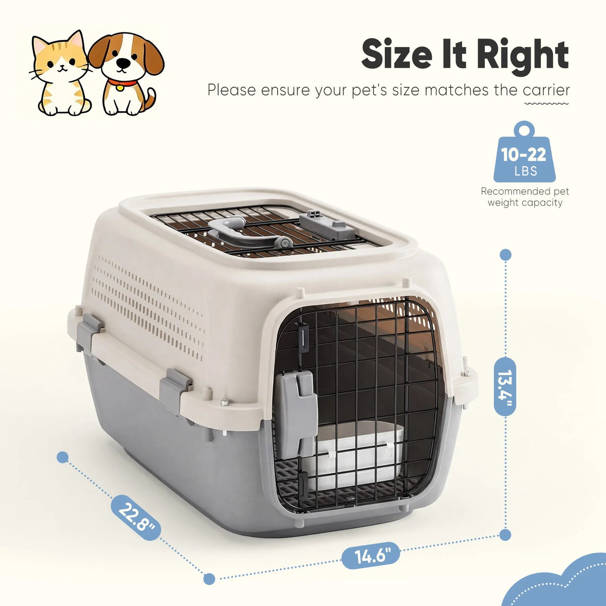JHK Pet Carrier for Small Dogs and Cats with Latches