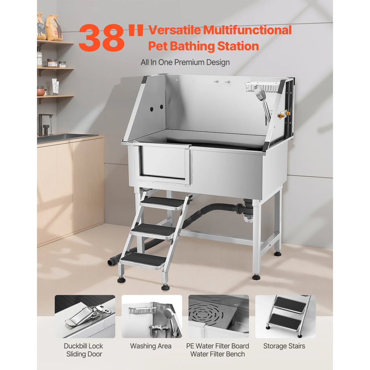 SucceBuy Stainless Steel Dog Grooming Wash Station