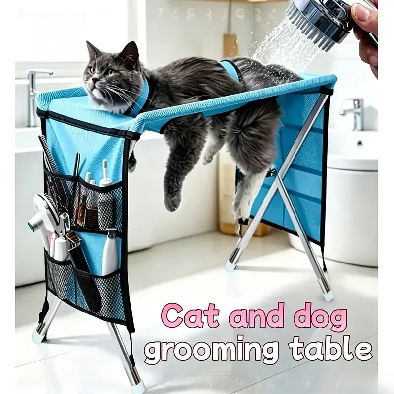 Foldable Pet Grooming Hammock With Support Stand
