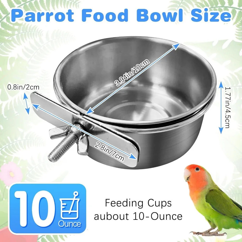 Secure Bird Cage Feeder Cups For Parrots And Small Birds