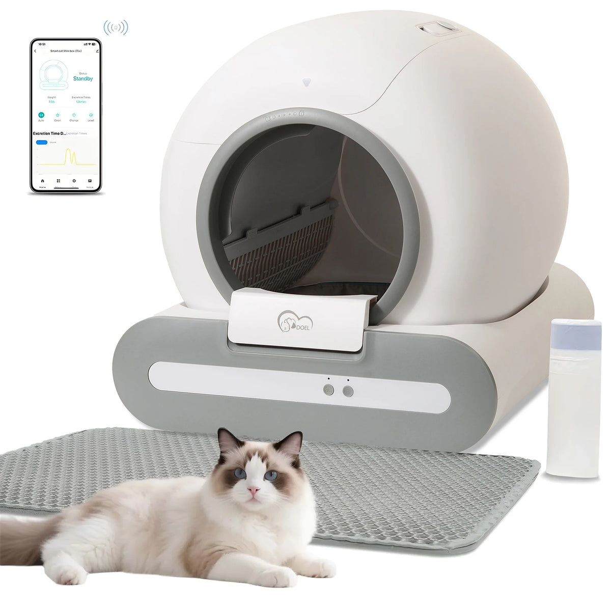 DOEL Self Cleaning Cat Litter Box With 2.4G WiFi App Control