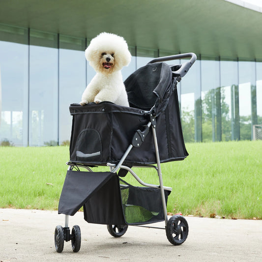 Foldable Three-Wheel Pet Stroller for Dogs and Cats