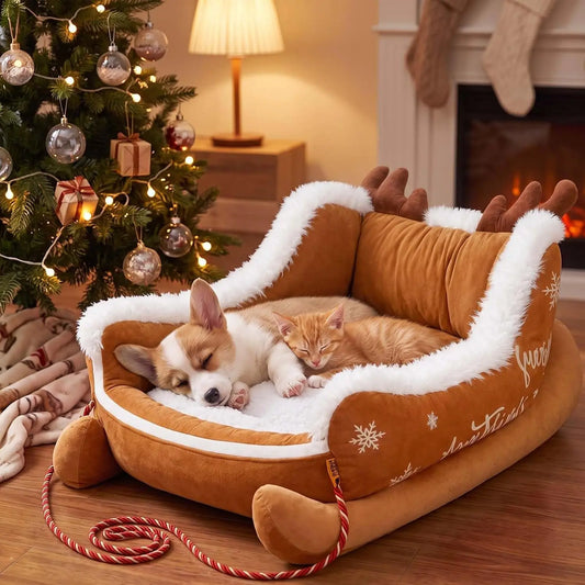 Christmas Sleigh Dog Bed With Plush Raised Sides