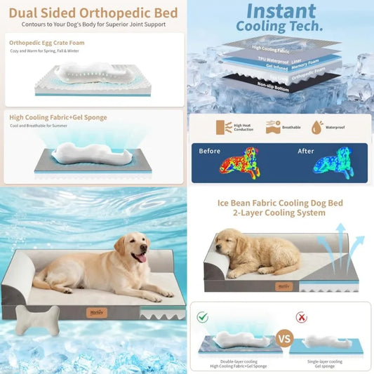 Cooling Gel Memory Foam Orthopedic Waterproof Dog Bed