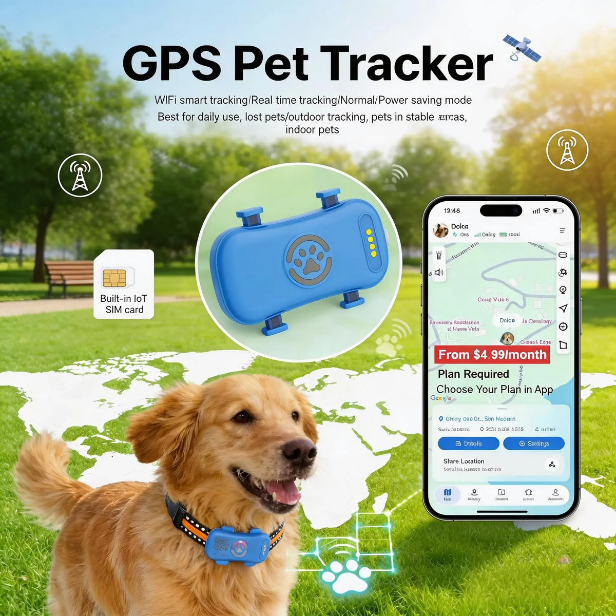 WANWAYTECH GPS Pet Tracker 4G For Dogs And Cats