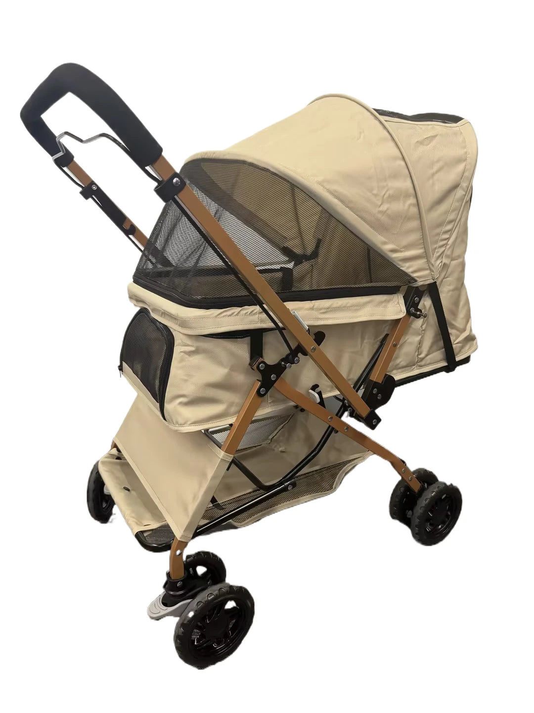 Folding Pet Travel Stroller With Mesh And Storage