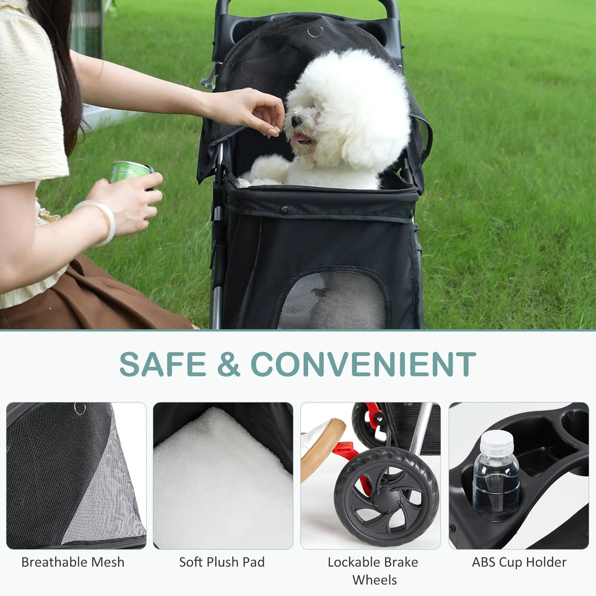 Foldable Three-Wheel Pet Stroller for Dogs and Cats