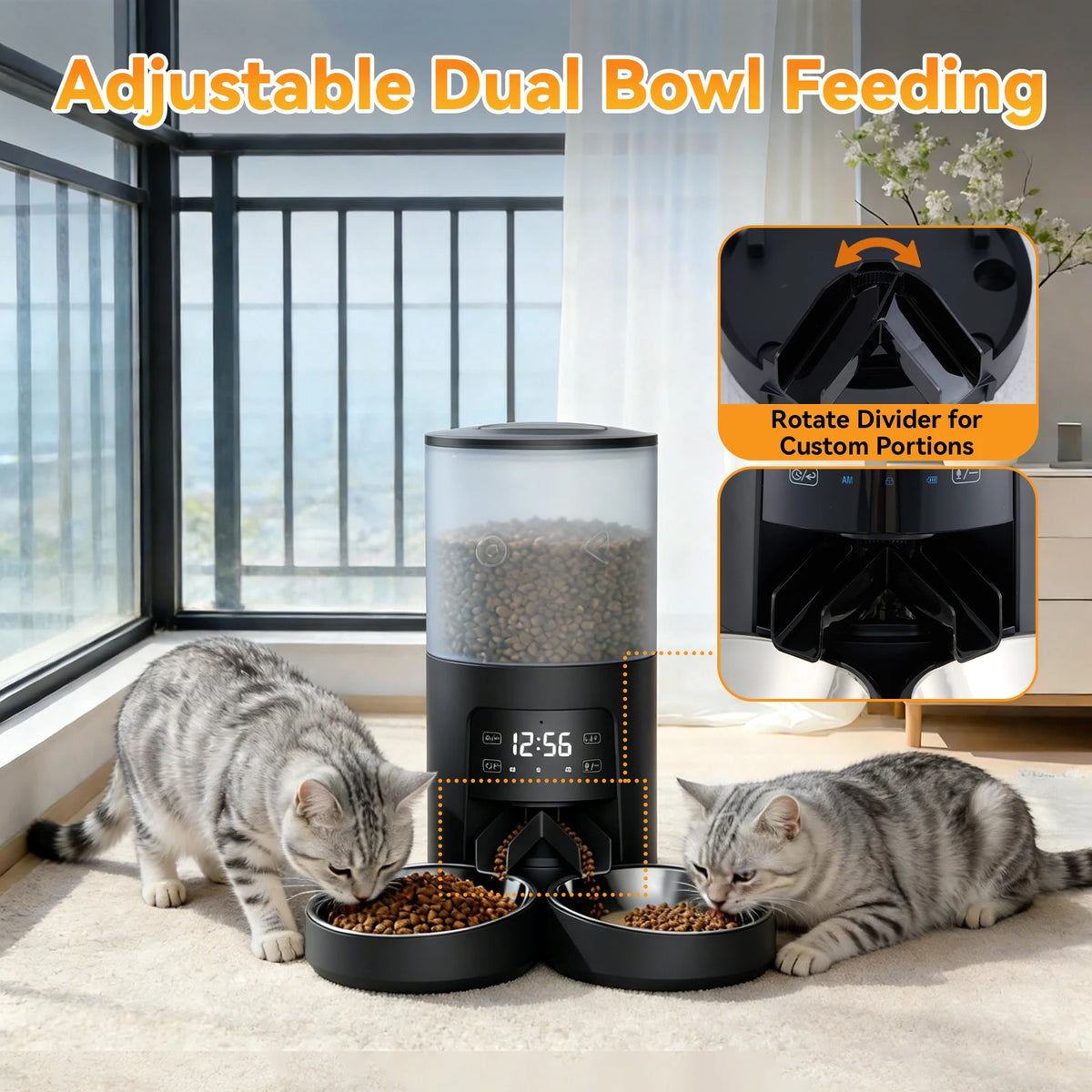 Automatic Cat Feeder With Timed Dispenser And Stainless Bowls