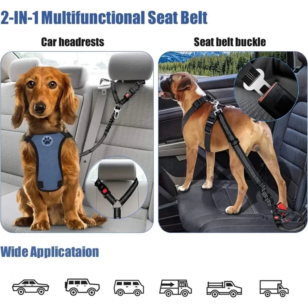 2-In-1 Adjustable Reflective Dog Car Seat Belt Restraint