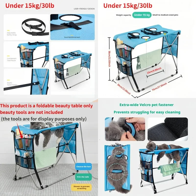 Foldable Pet Grooming Hammock With Support Stand