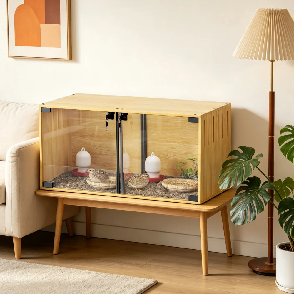 Wooden Hamster Cage Chewproof With Dual Doors And Divider