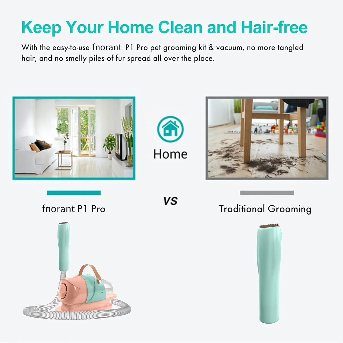 Pet Grooming Vacuum Kit With Clipper