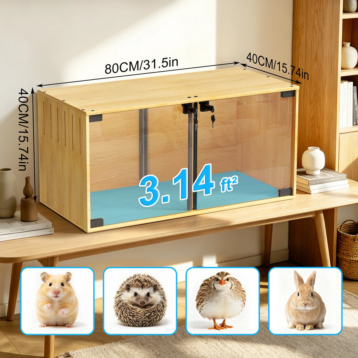 Wooden Hamster Cage Chewproof With Dual Doors And Divider