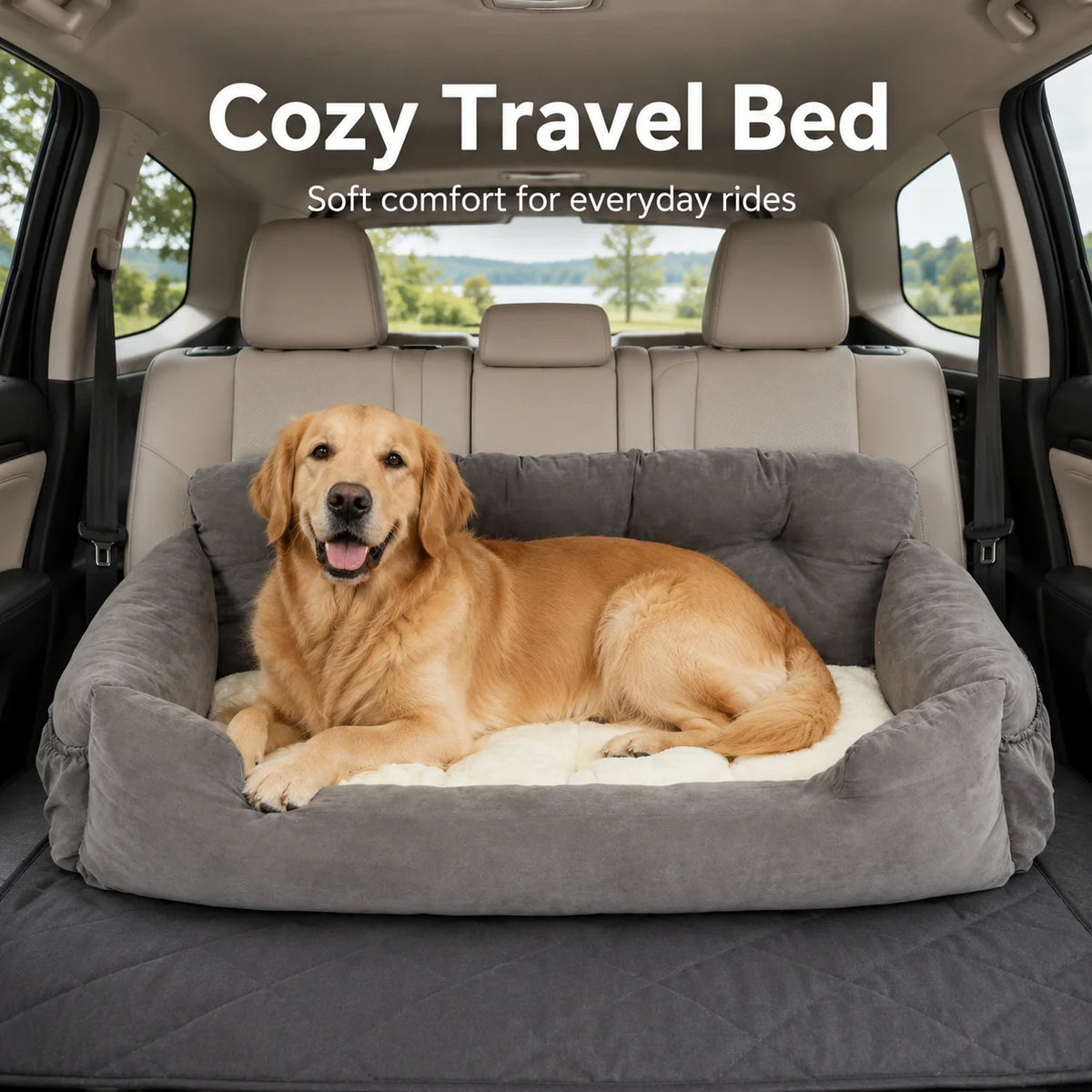 Portable Pet Car Seat With Safety Leash And Storage Pockets