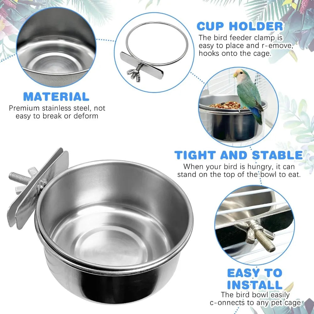 Secure Bird Cage Feeder Cups For Parrots And Small Birds