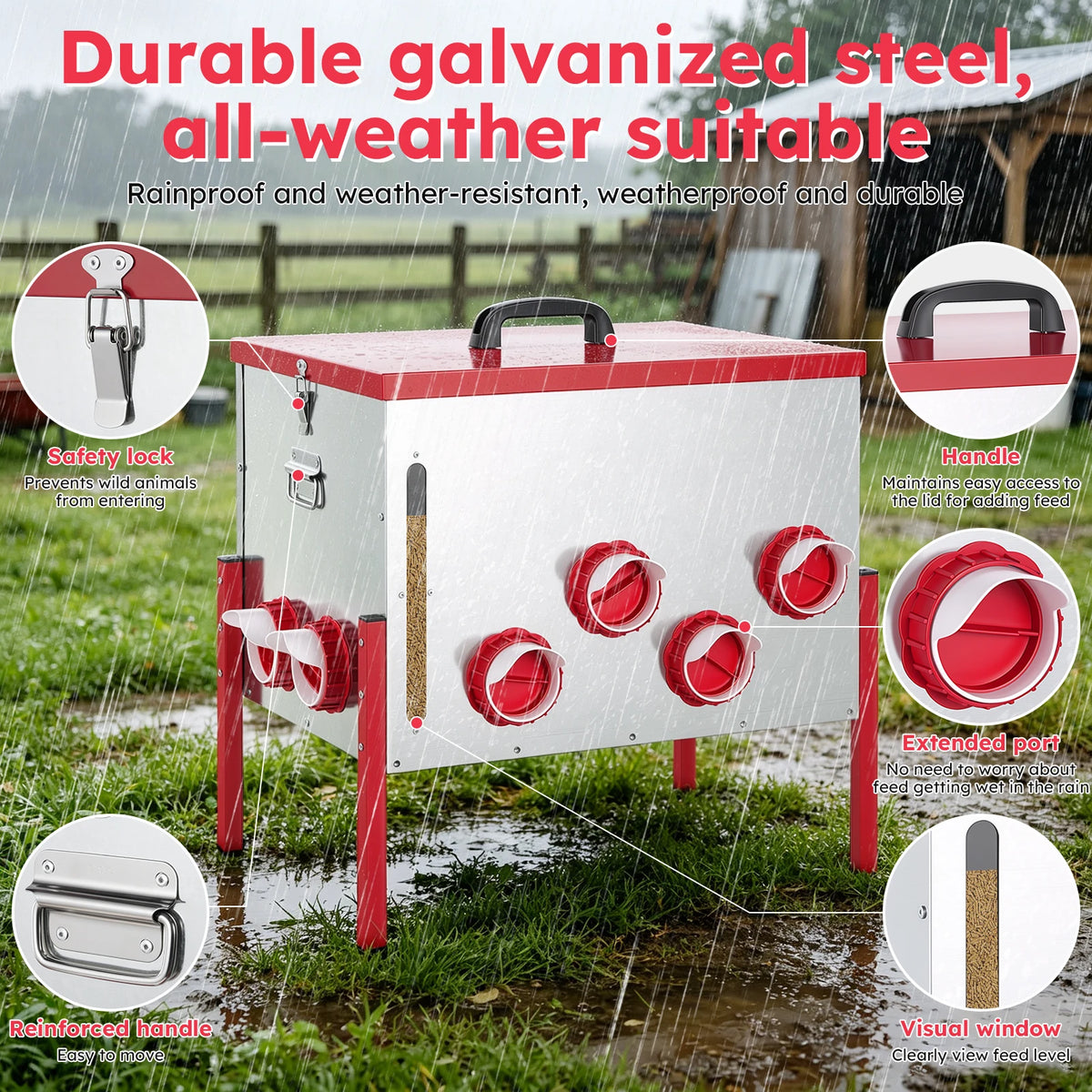 Automatic Metal Poultry Feeder With Adjustable Stand
