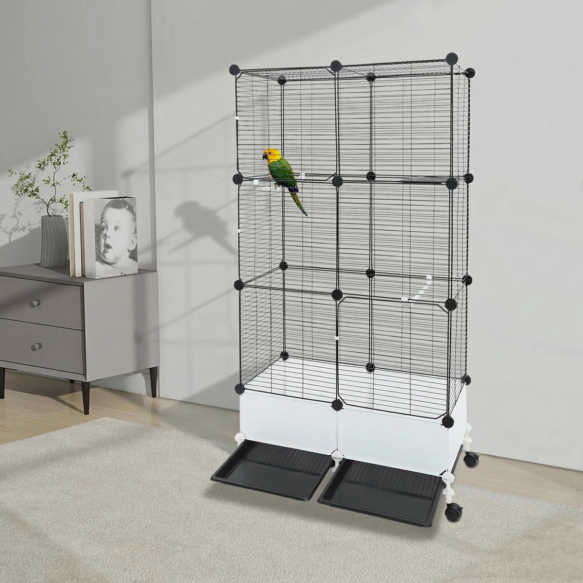 Parrot Cage With Splash Guard And Locking Wheels