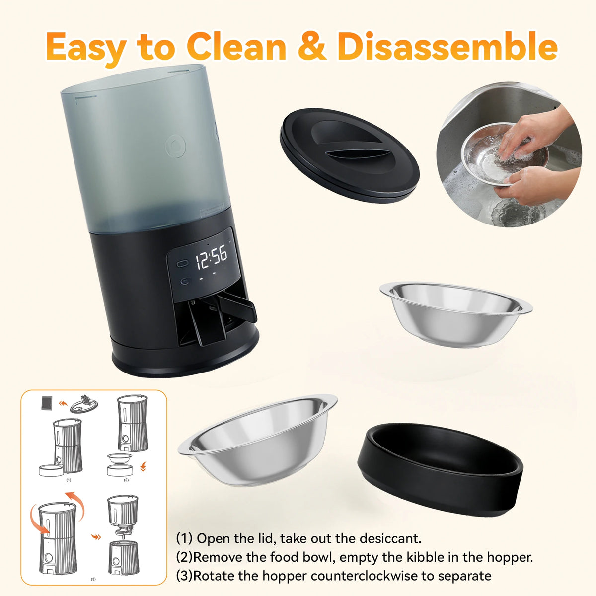 Automatic Cat Feeder With Timed Dispenser And Stainless Bowls