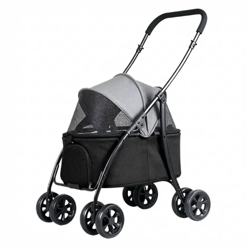 Foldable Pet Stroller With Shock Absorbing Wheels