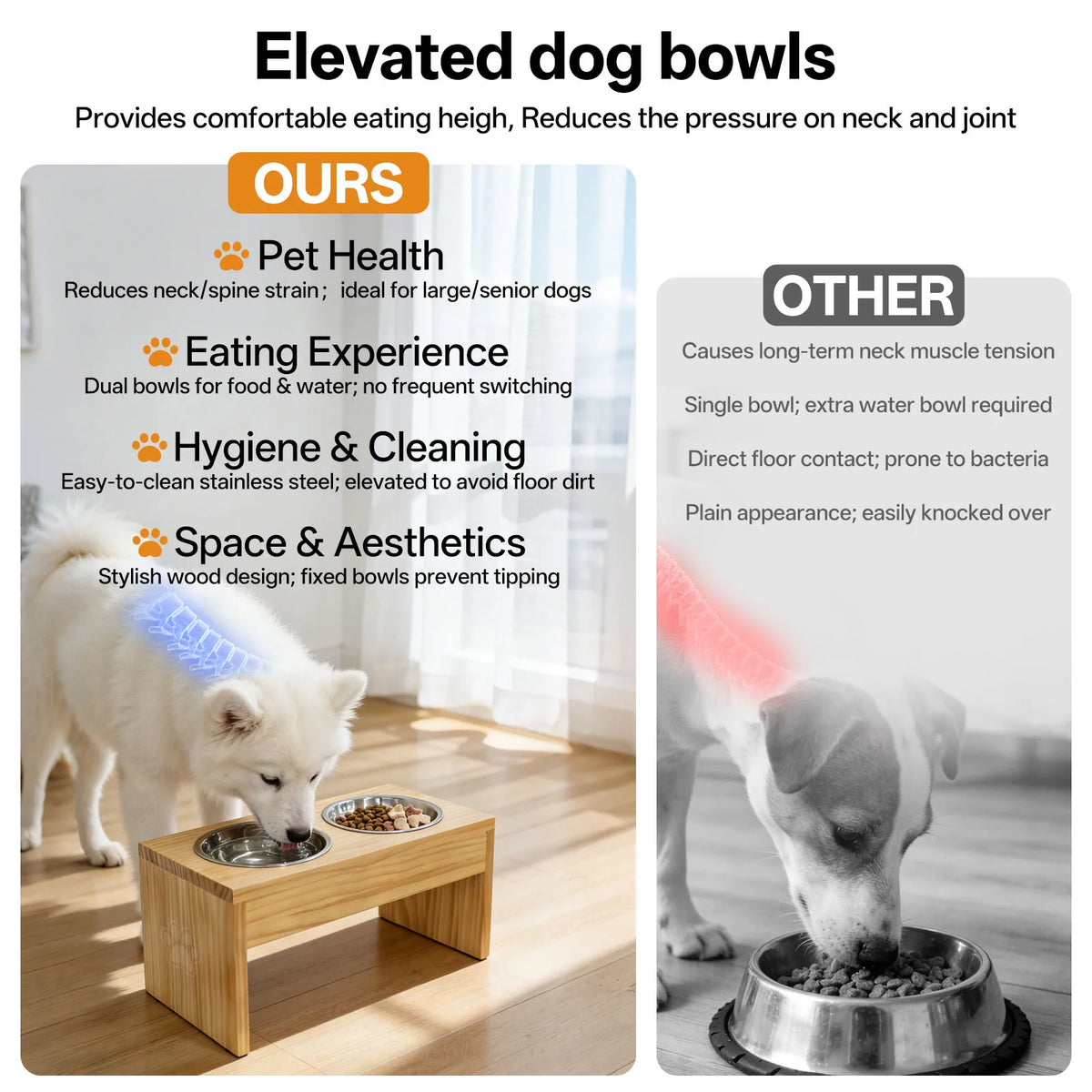 Elevated Wooden Dog Feeder With Stainless Steel Bowls