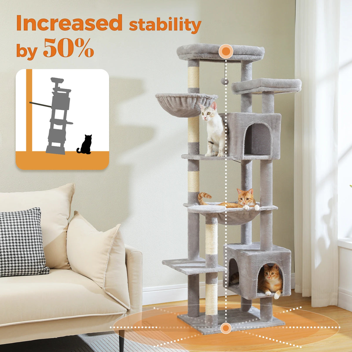 PAWZ Road Tall Cat Tree With Hammock Scratching Posts
