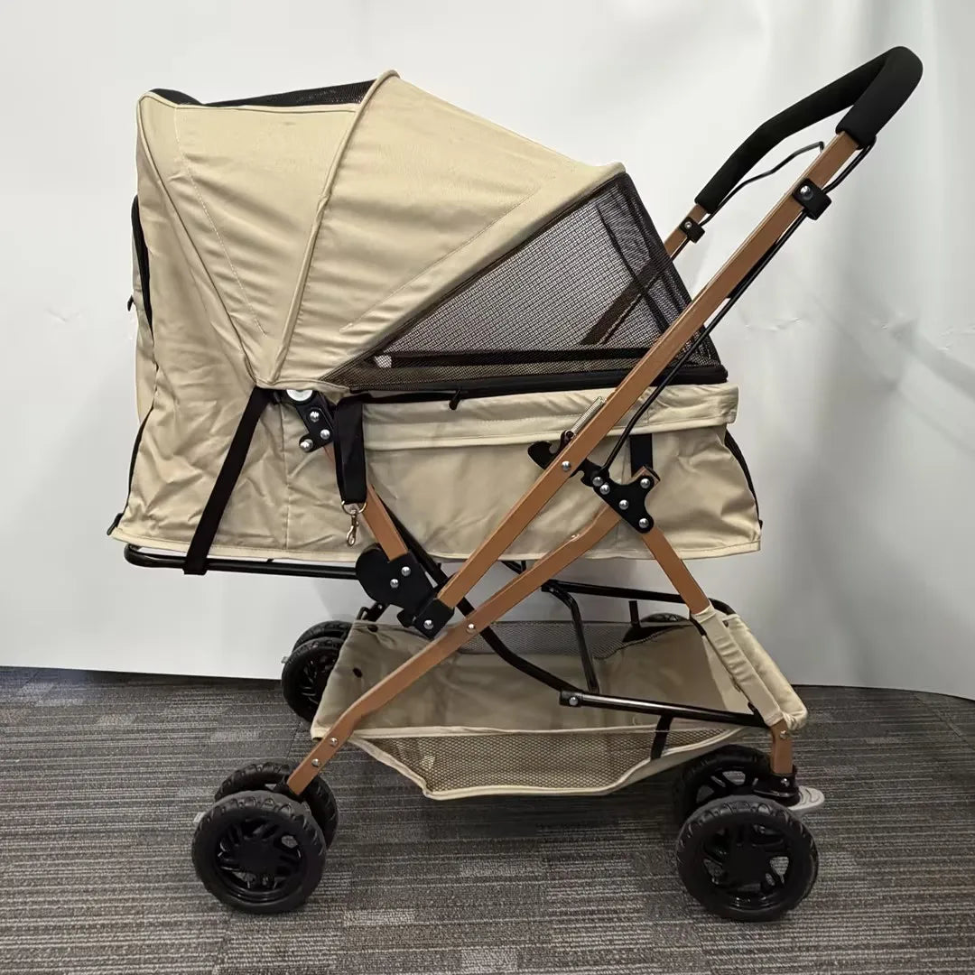 Folding Pet Travel Stroller With Mesh And Storage