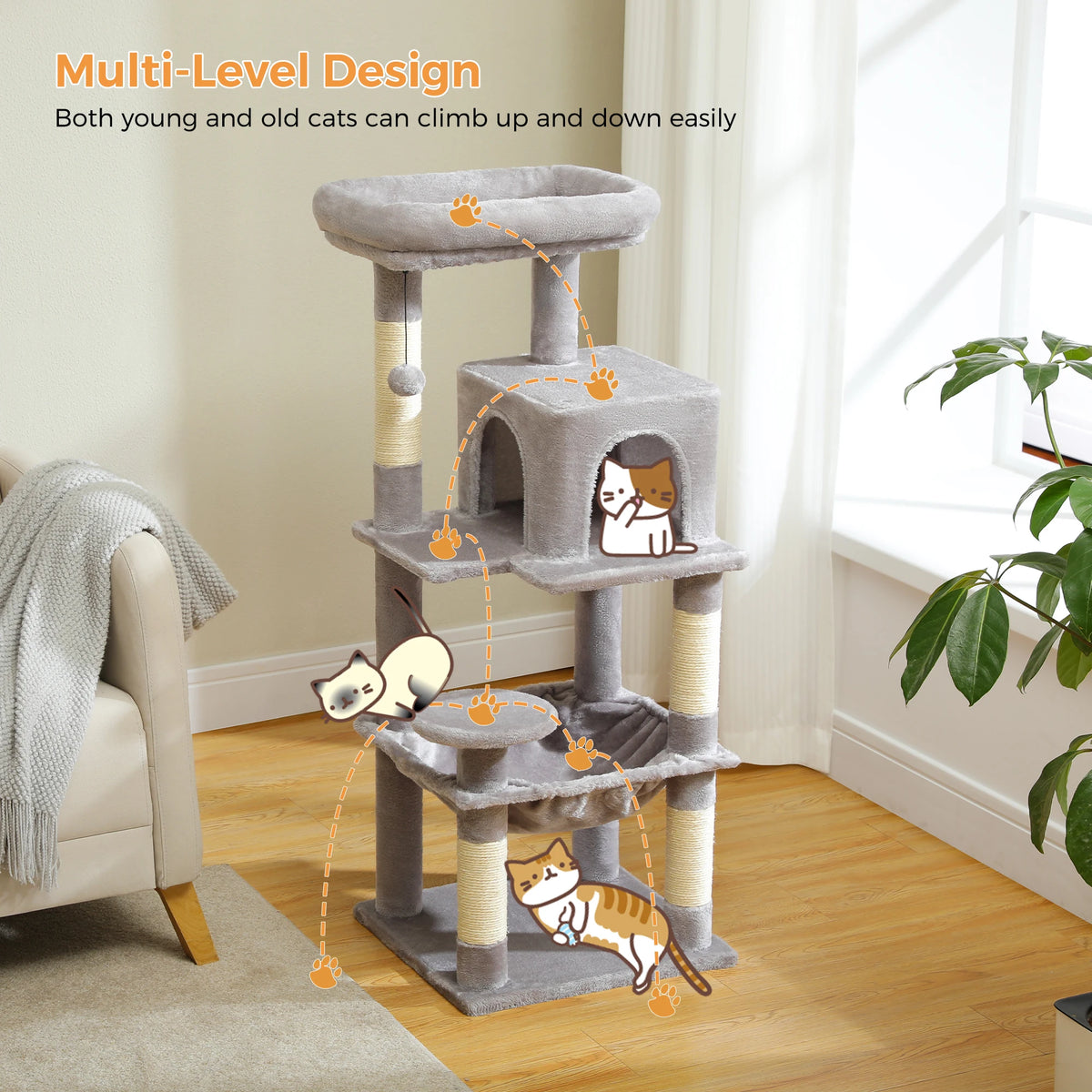 PETEPELA Cat Tree Indoor 5 Level Tower for Large Cats