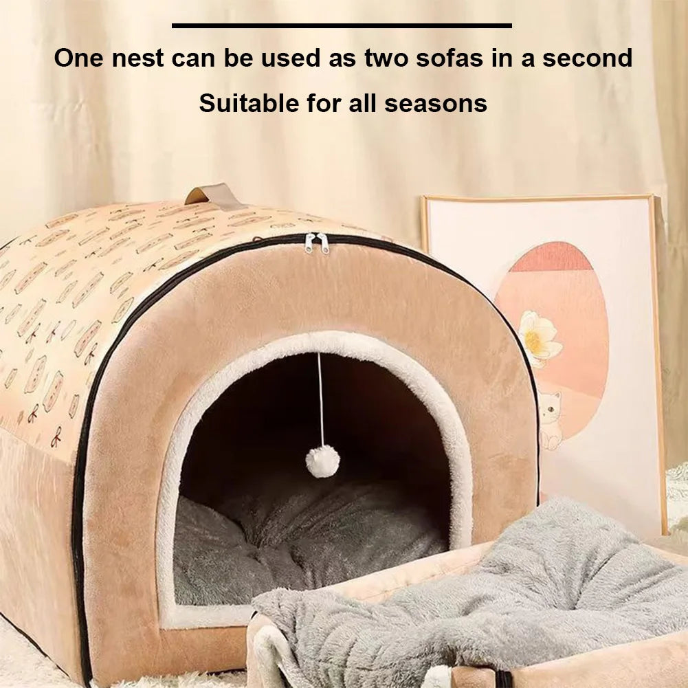 Detachable Washable Cat And Dog Cave Bed House