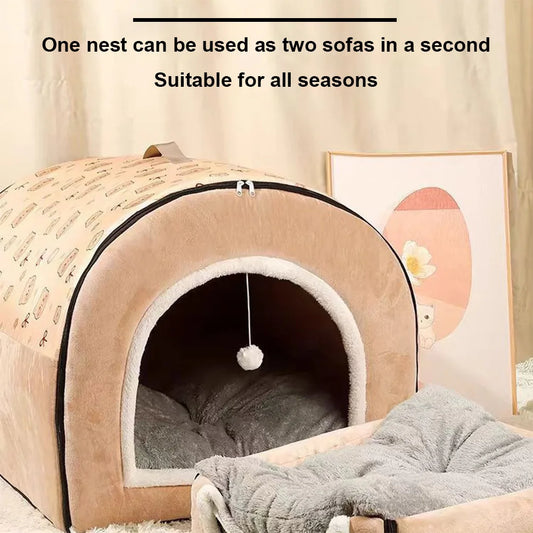 Detachable Washable Cat And Dog Cave Bed House