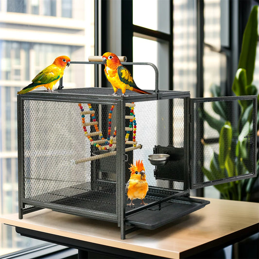 Foldable Portable Bird Cage Playpen With Tray And Hammock