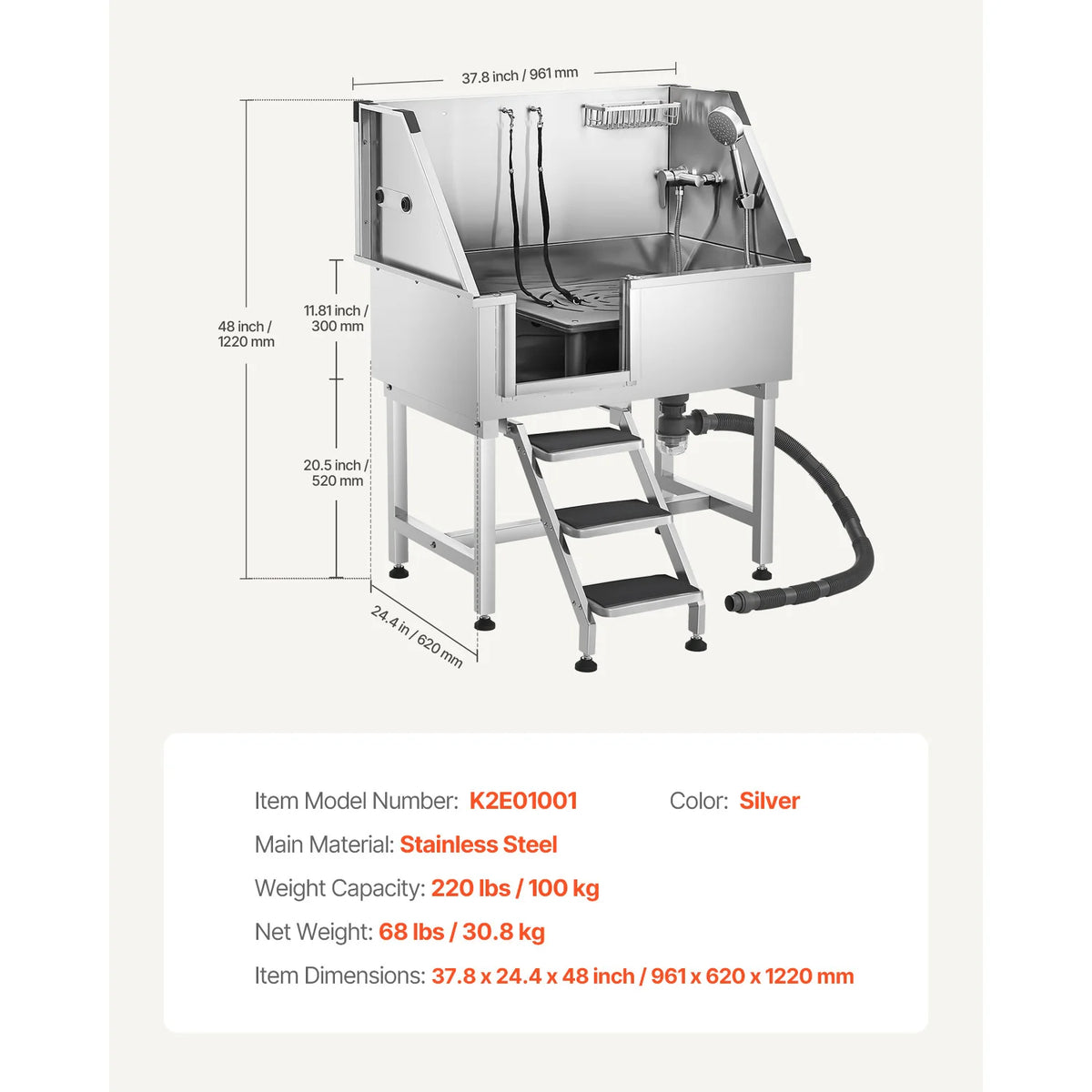 SucceBuy Stainless Steel Dog Grooming Wash Station