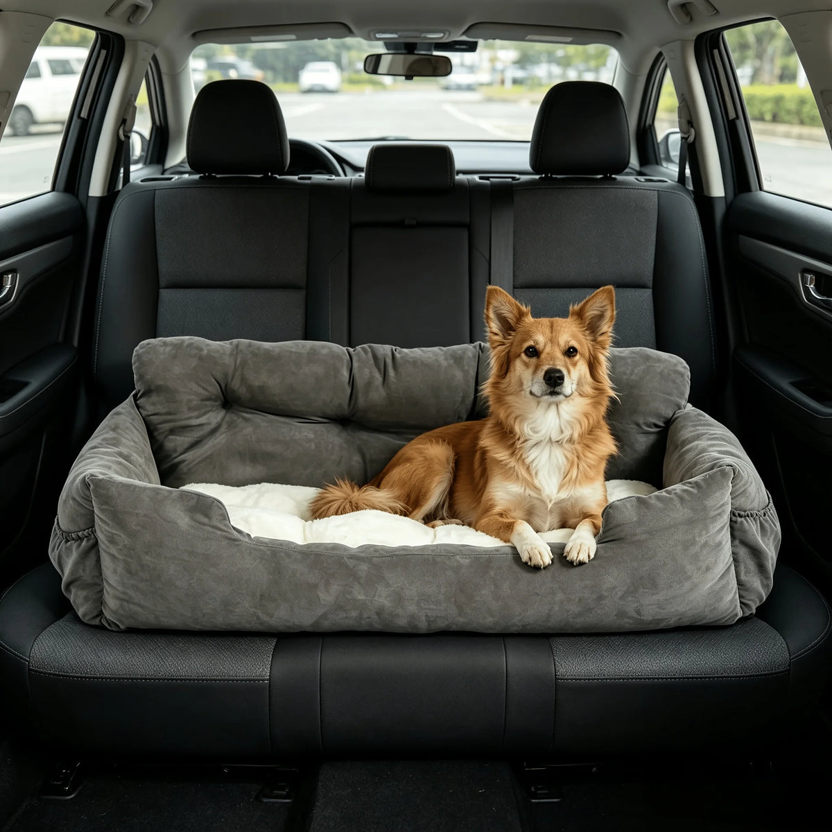 Portable Pet Car Seat With Safety Leash And Storage Pockets