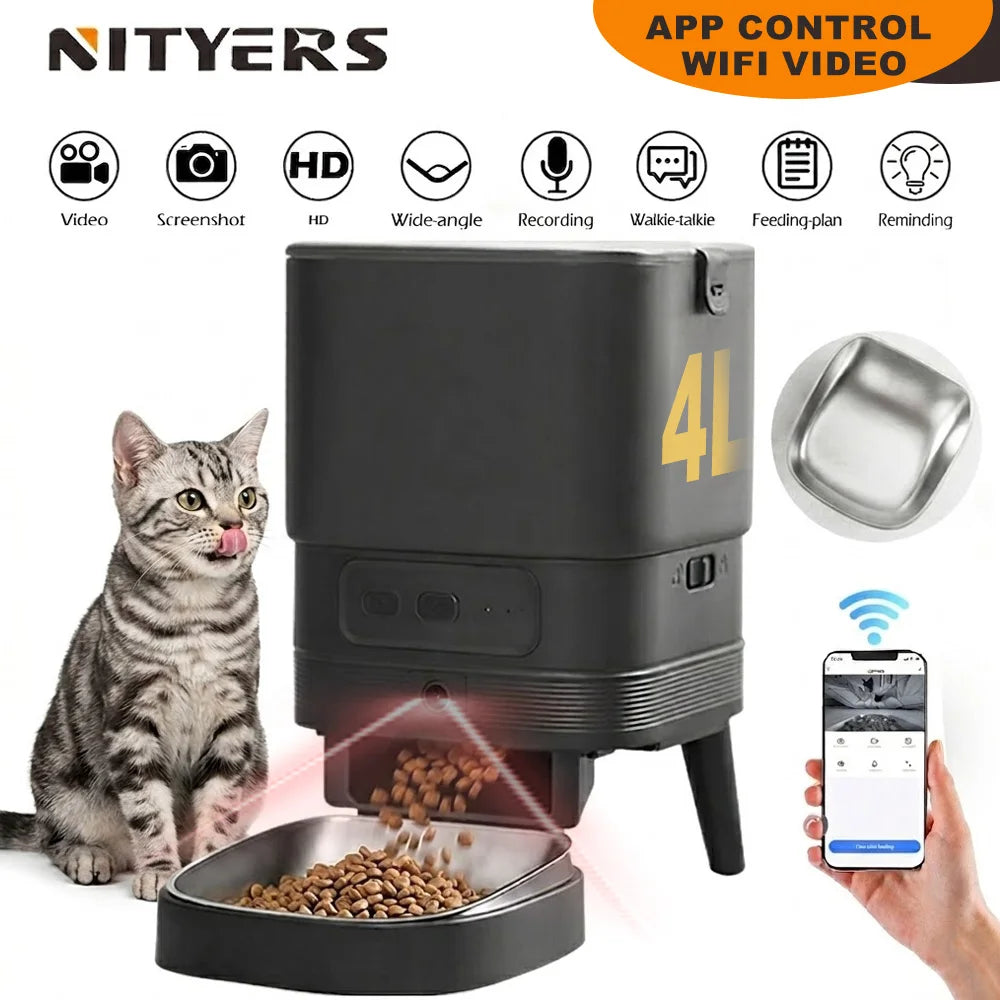 Nityers Automatic Cat Feeder With HD Camera Night Vision