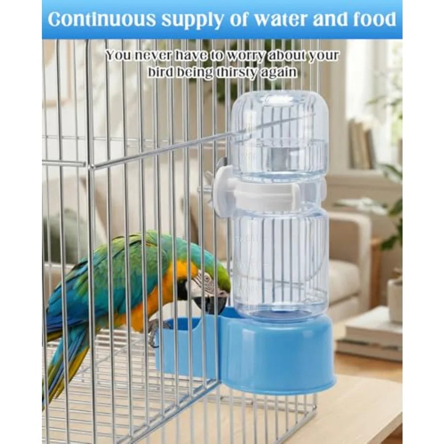 2 PCS Automatic Bird Cage Water Dispenser for Parakeet Parrot Feeder, Stainless Steel, Silver, Leak-Proof Hanging Drinking Syst