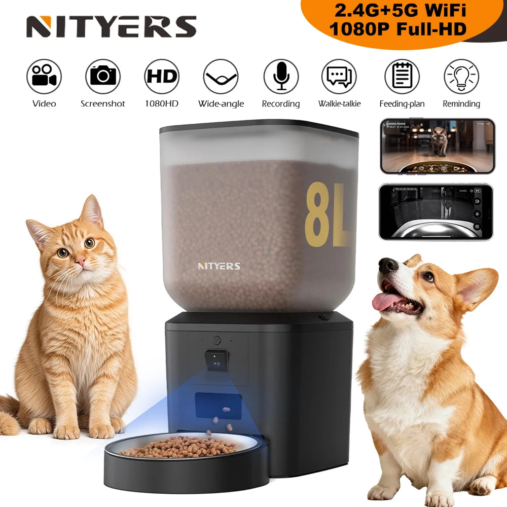 Nityers Automatic Cat Feeder With 1080P Camera And 5G WiFi