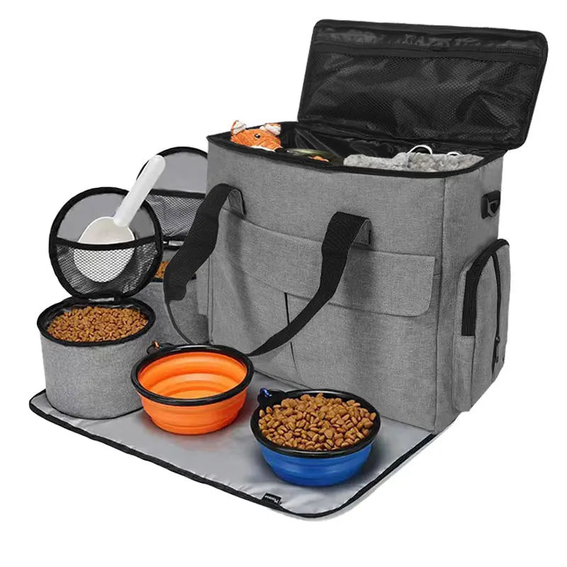 Foldable Pet Travel Backpack With Food Pouch