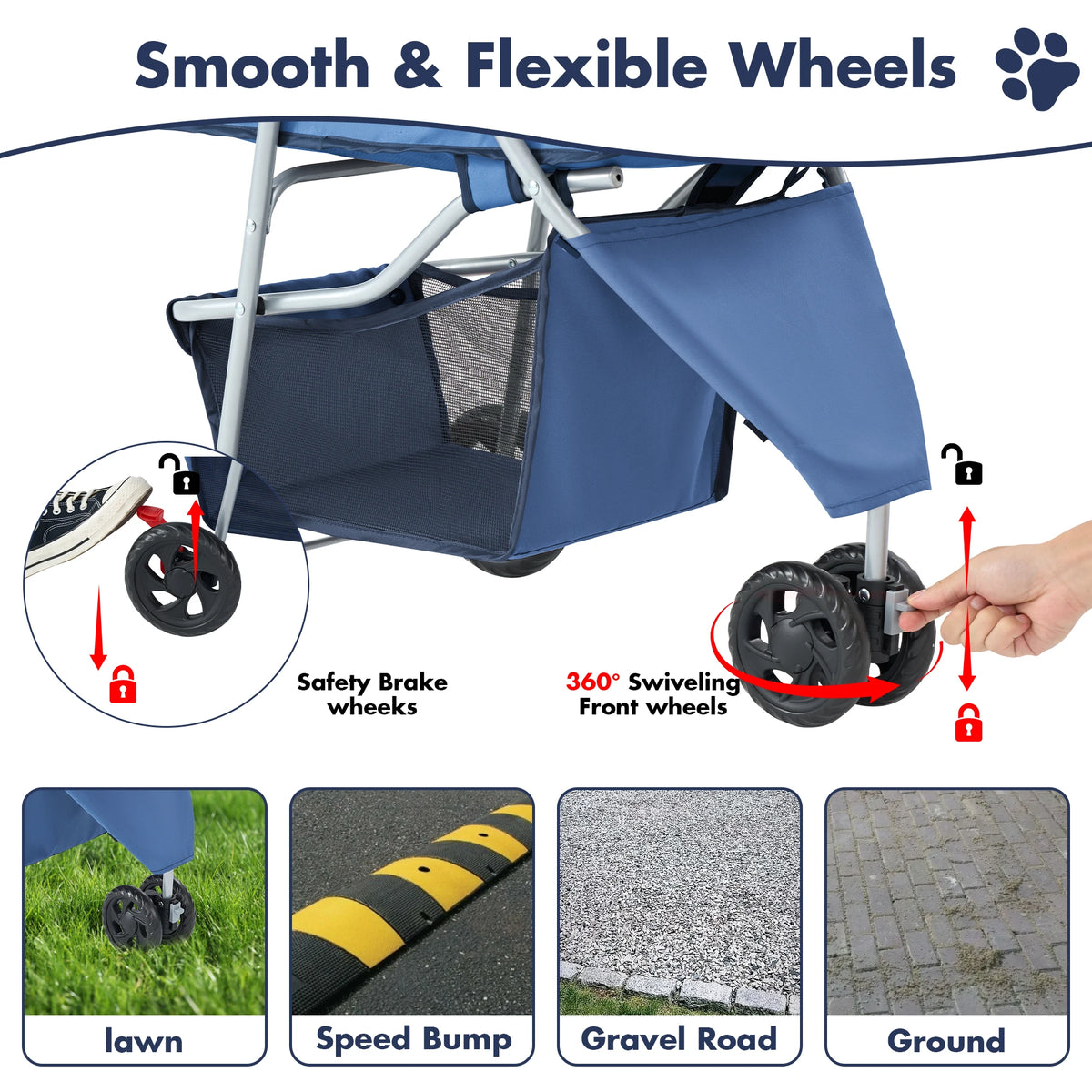 Foldable Three-Wheel Pet Stroller for Dogs and Cats