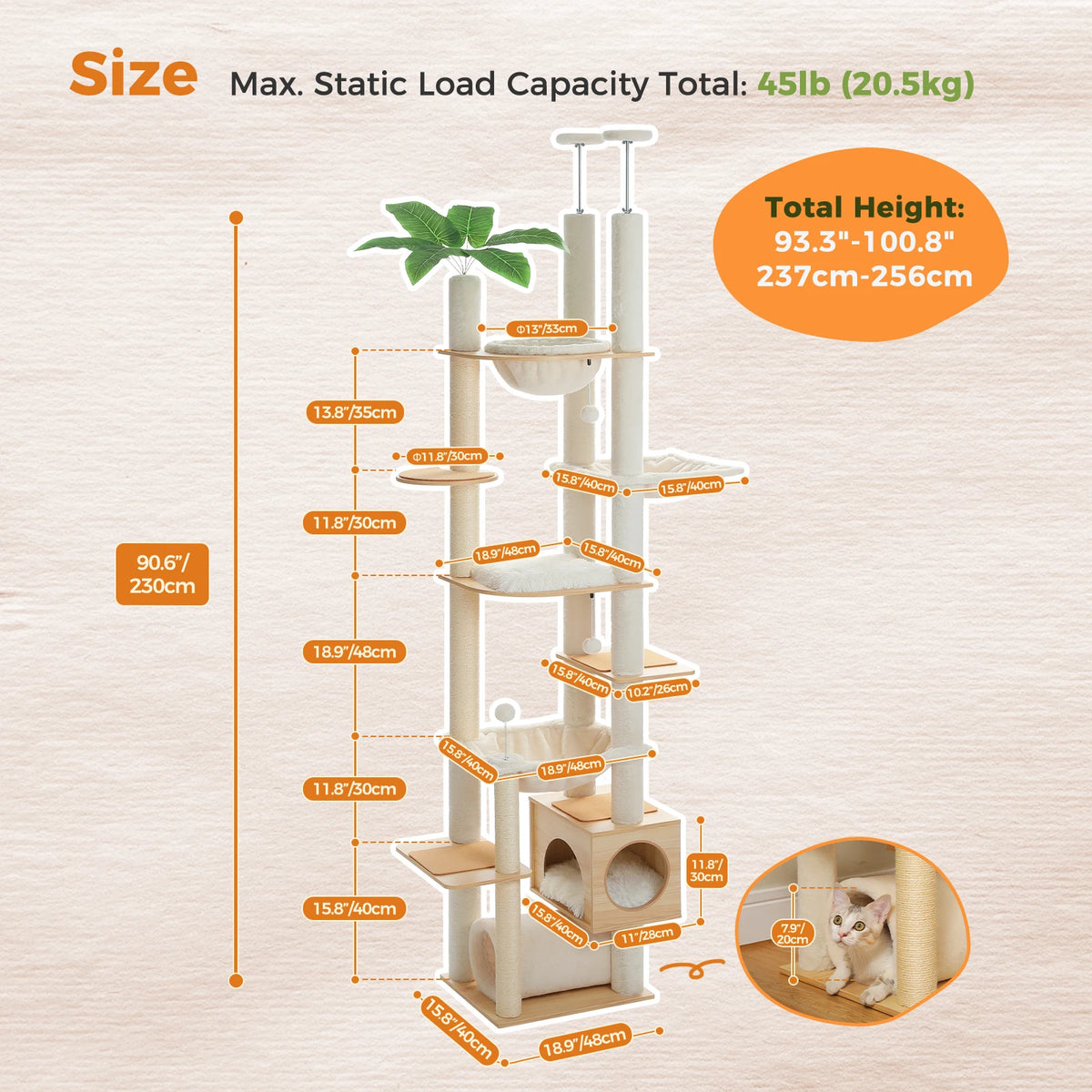PAWZ Road Height Adjustable Cat Tree With Hammock