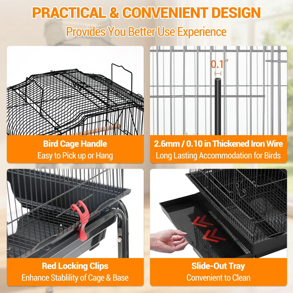 HiMISS Bird Cage With Playtop And Rolling Stand