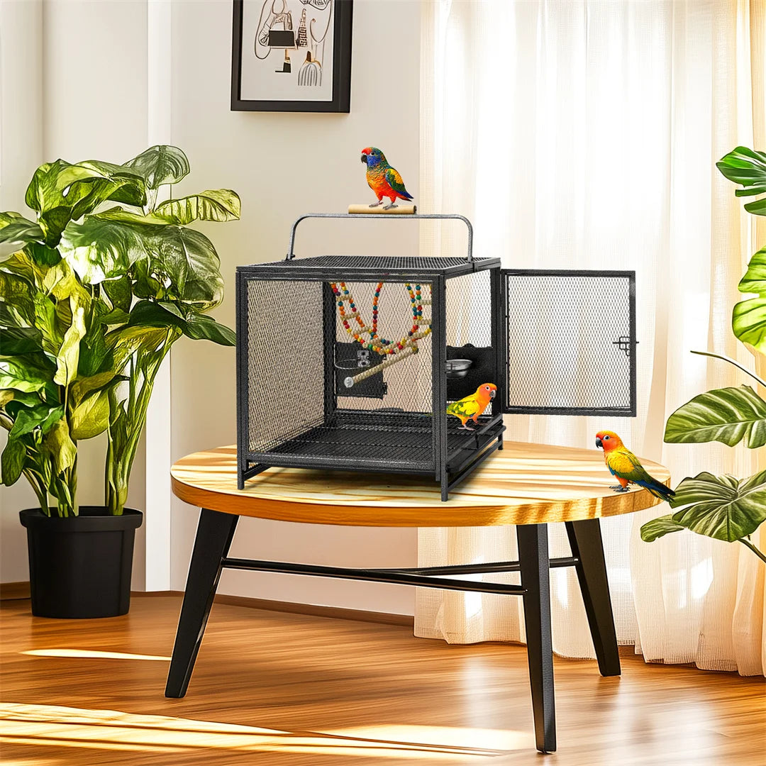 Foldable Portable Bird Cage Playpen With Tray And Hammock