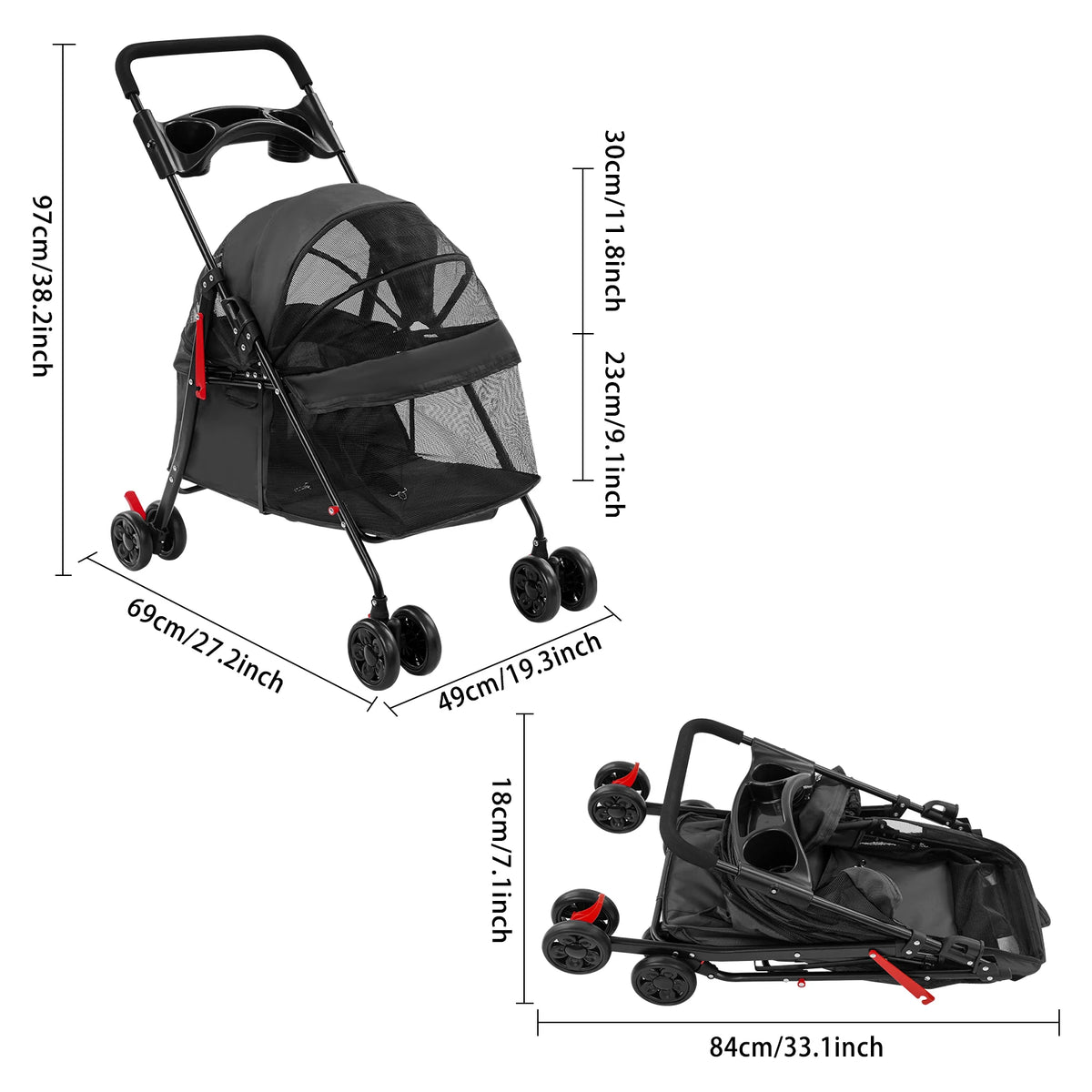 Bymaocar Foldable Pet Stroller for Dogs and Cats